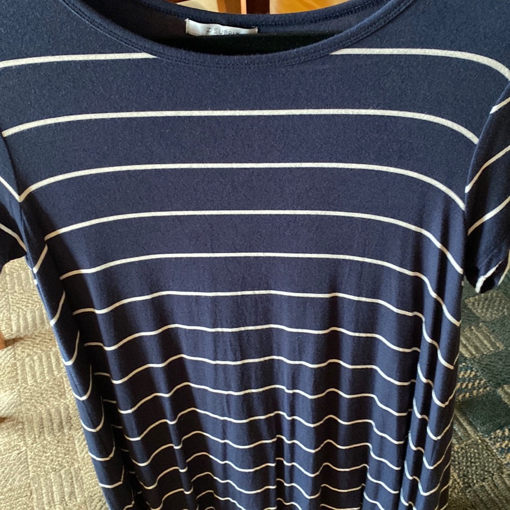 Navy & White Striped Women's Dress - Casual Scoop Neck